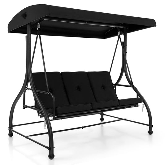 Costway 3 -person Black Iron Outdoor Glider