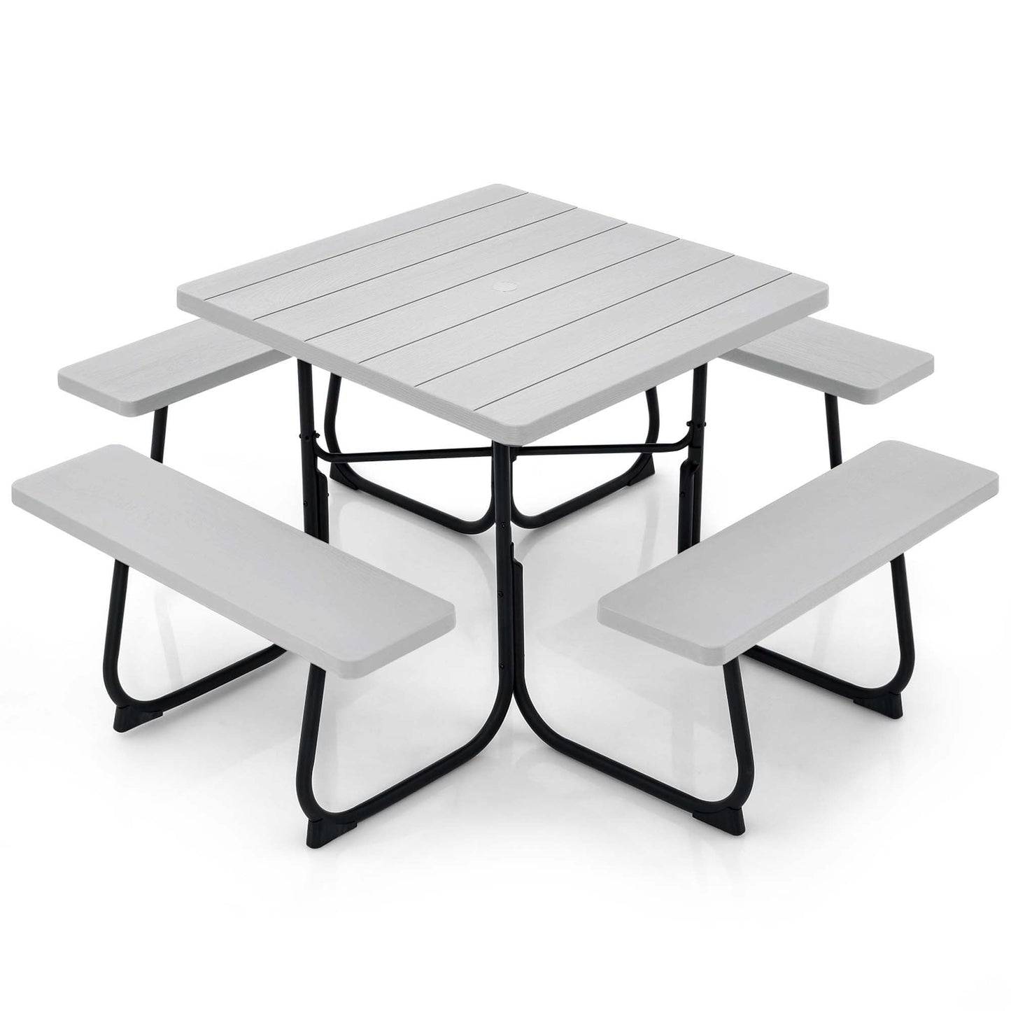 Costway Gray Patio Dining Set Plastic Square Table with 4 Stationary Chairs