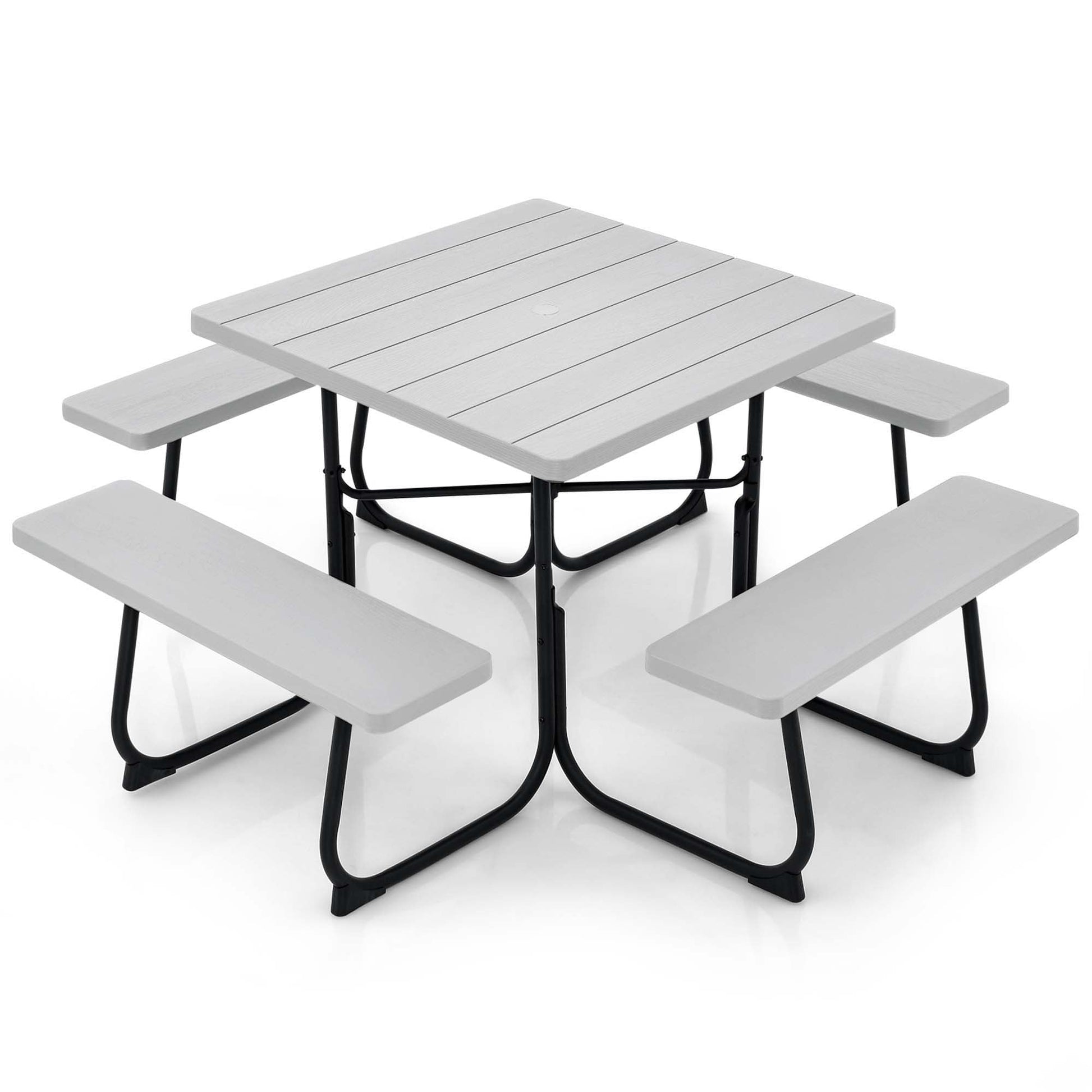 Costway Gray Patio Dining Set Plastic Square Table with 4 Stationary Chairs