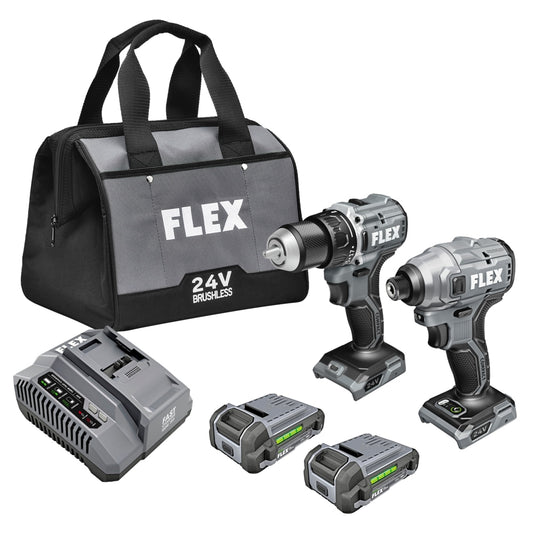 FLEX COMPACT 24-volt 2-Tool Brushless Power Tool Combo Kit with Soft Case (2-Batteries Included and Charger Included) FXM205-2A