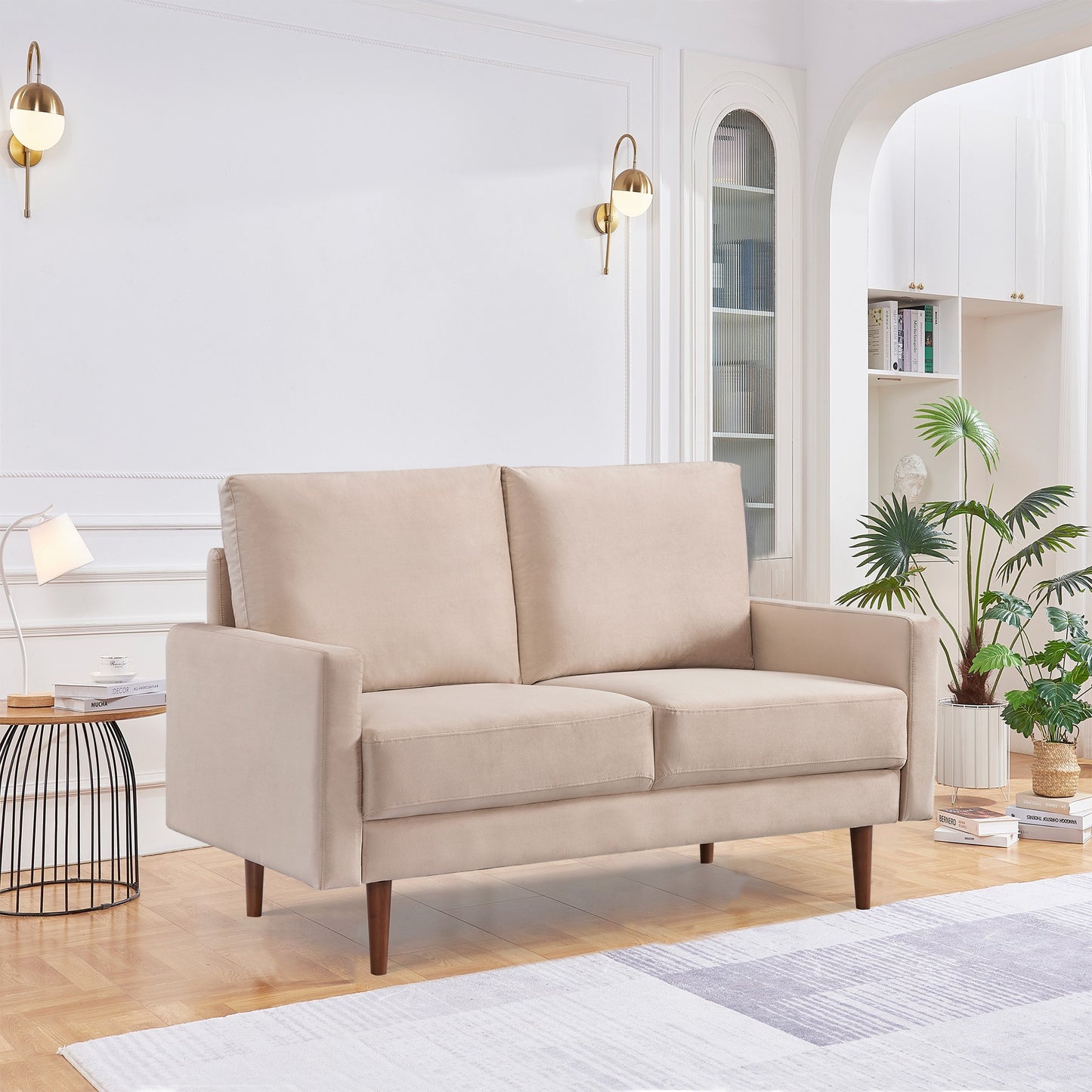 A Furniture Classics 57-in Casual Beige Velvet Loveseat