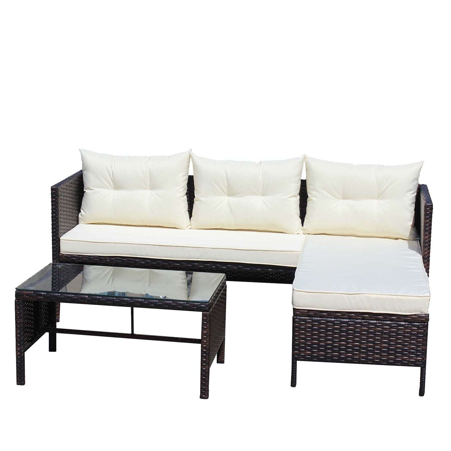 SINOFURN Rattan Outdoor Sectional with Beige Cushions and Rattan Frame