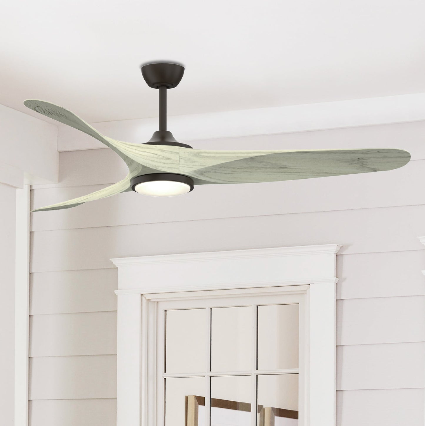 Fanimation Studio Collection Yardley 64-in Color-Changing Integrated LED Outdoor Aged Bronze with Light Oak Blades Ceiling Fan With Light - Remote Included ( 3 -Blade ) 5127852