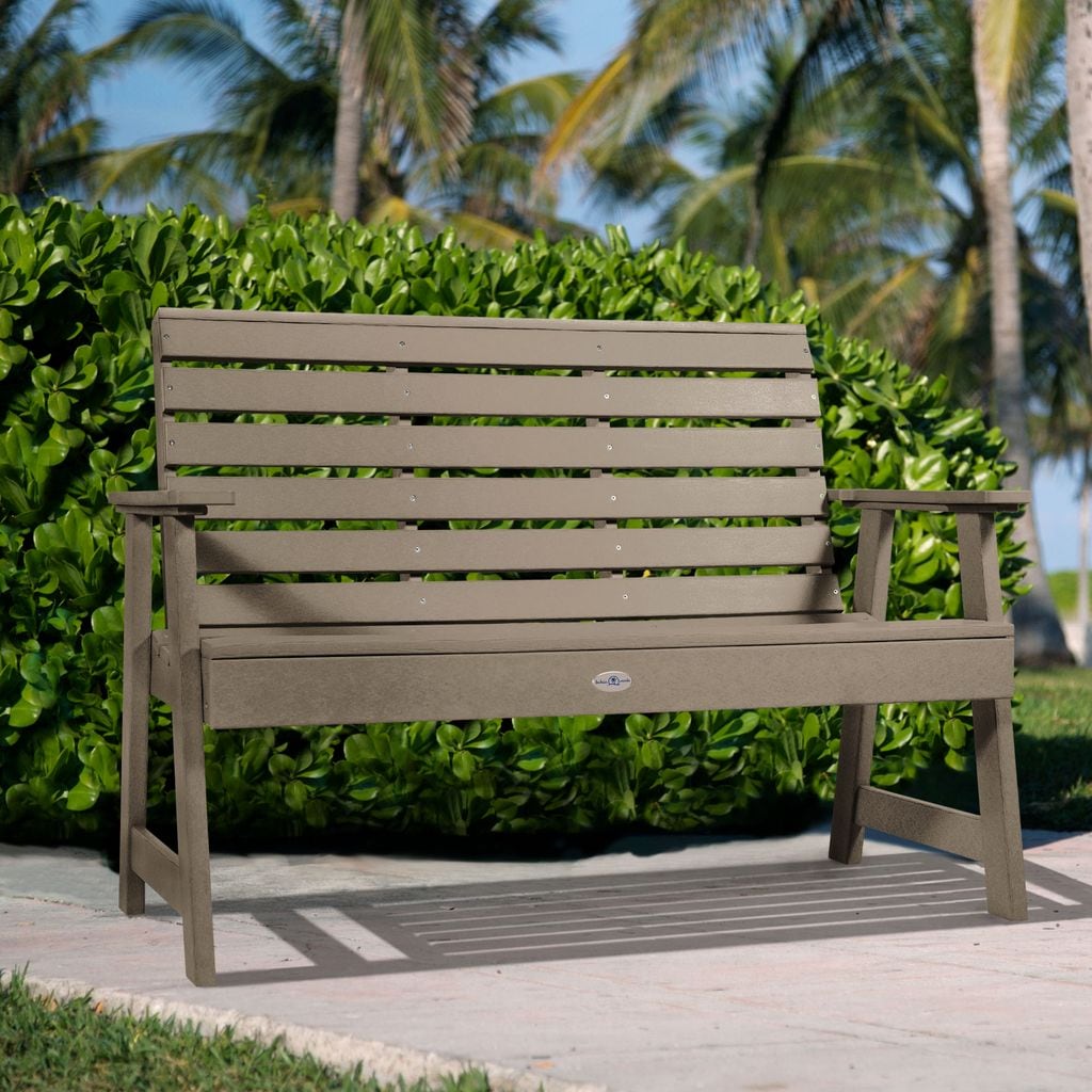 highwood Riverside 50.1-in W x 36-in H Cabana Tan Plastic Garden Bench