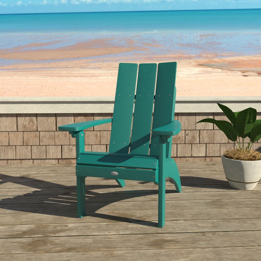 highwood Corolla Seaglass Blue Poly-lumber Frame Stationary Adirondack Chair with Slat Seat
