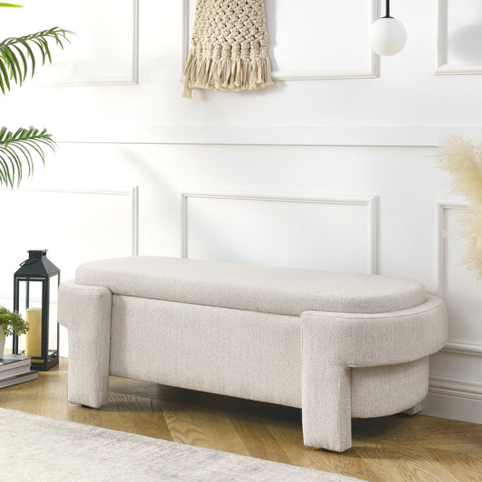 Mondawe Modern Beige Storage Bench with Storage 51.5-in x 20.5-in x 17-in