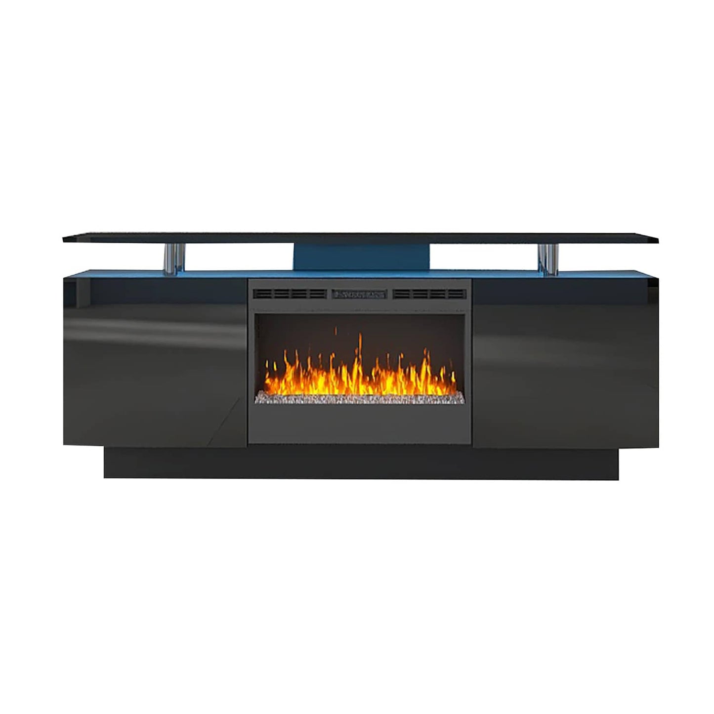 Bybafun 63-in W Black TV Stand with LED Electric Fireplace YC2900001