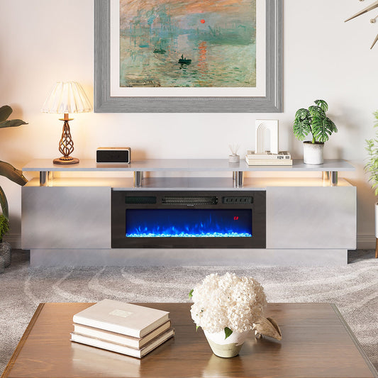 AOXUN 80-in W Gray TV Stand with LED Electric Fireplace H21014GR-80+H20023