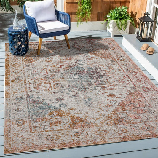 LR Home 9 x 12 (ft) Loomed Beige/Cream Rectangular Indoor/Outdoor Medallion Bohemian/Eclectic Area rug