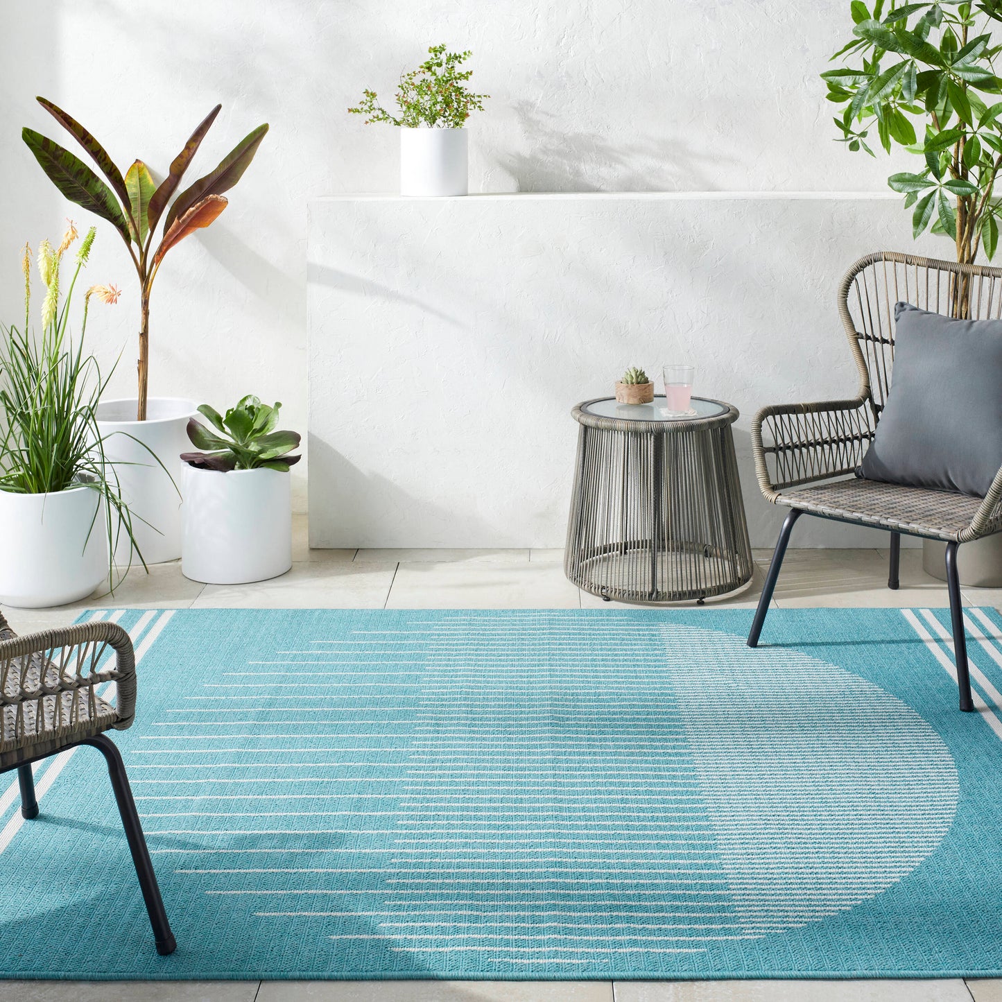 Livabliss Alfresco 7 x 11 (ft) Loomed Pewter Rectangular Indoor/Outdoor Geometric Mid-Century Modern Pet Friendly Area rug