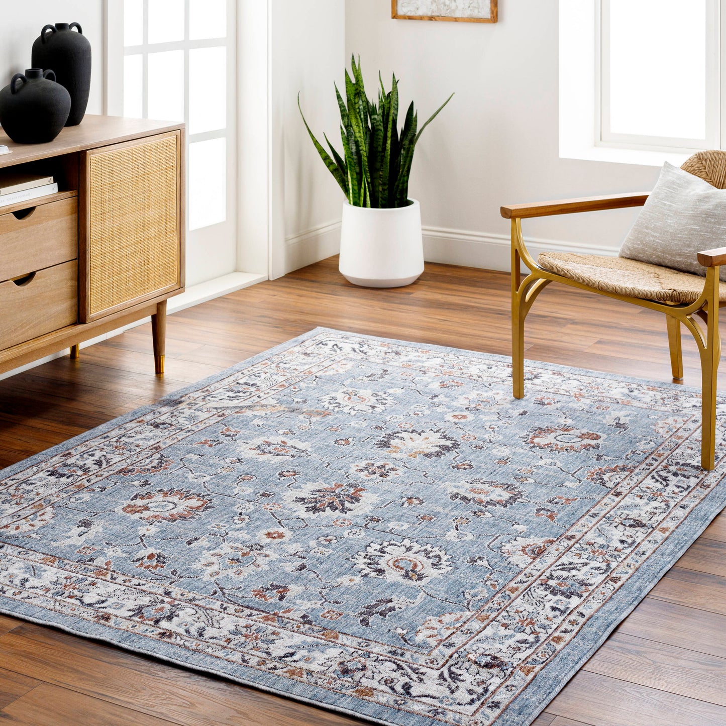 Livabliss Juliet 7 x 9 (ft) Flatweave Dark Blue Rectangular Indoor Floral/Botanical Oriental Pet Friendly Area rug