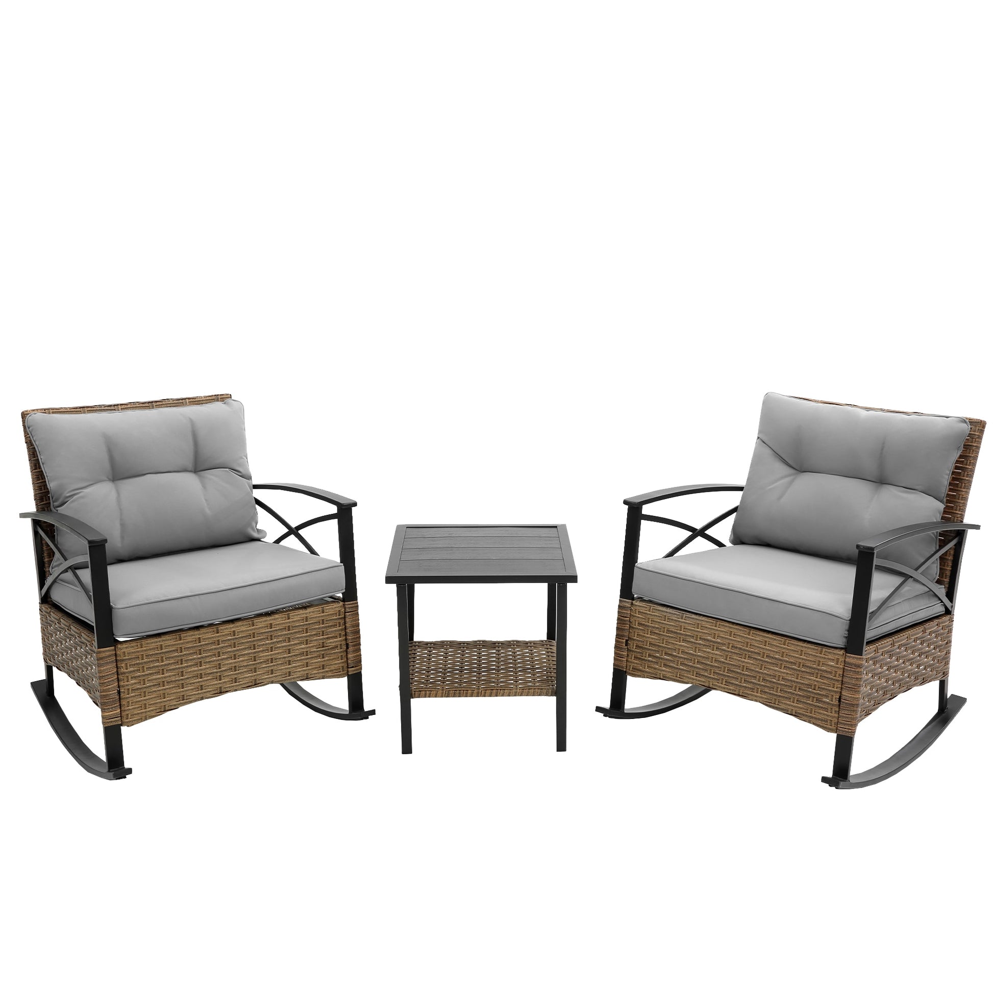 Maocao Hoom 3 -Piece Rattan Patio Conversation Set with Gray Cushions