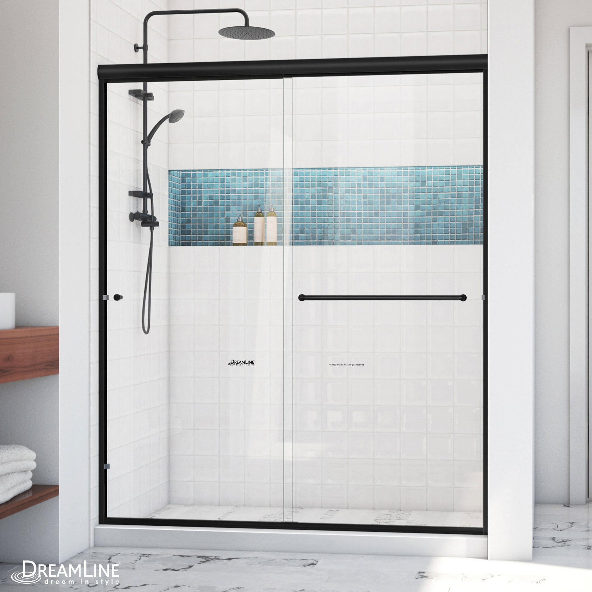 DreamLine Alliance Pro LT Black 56-in to 60-in W x 70.38-in H Semi-frameless Clear Glass Bypass Sliding Shower door