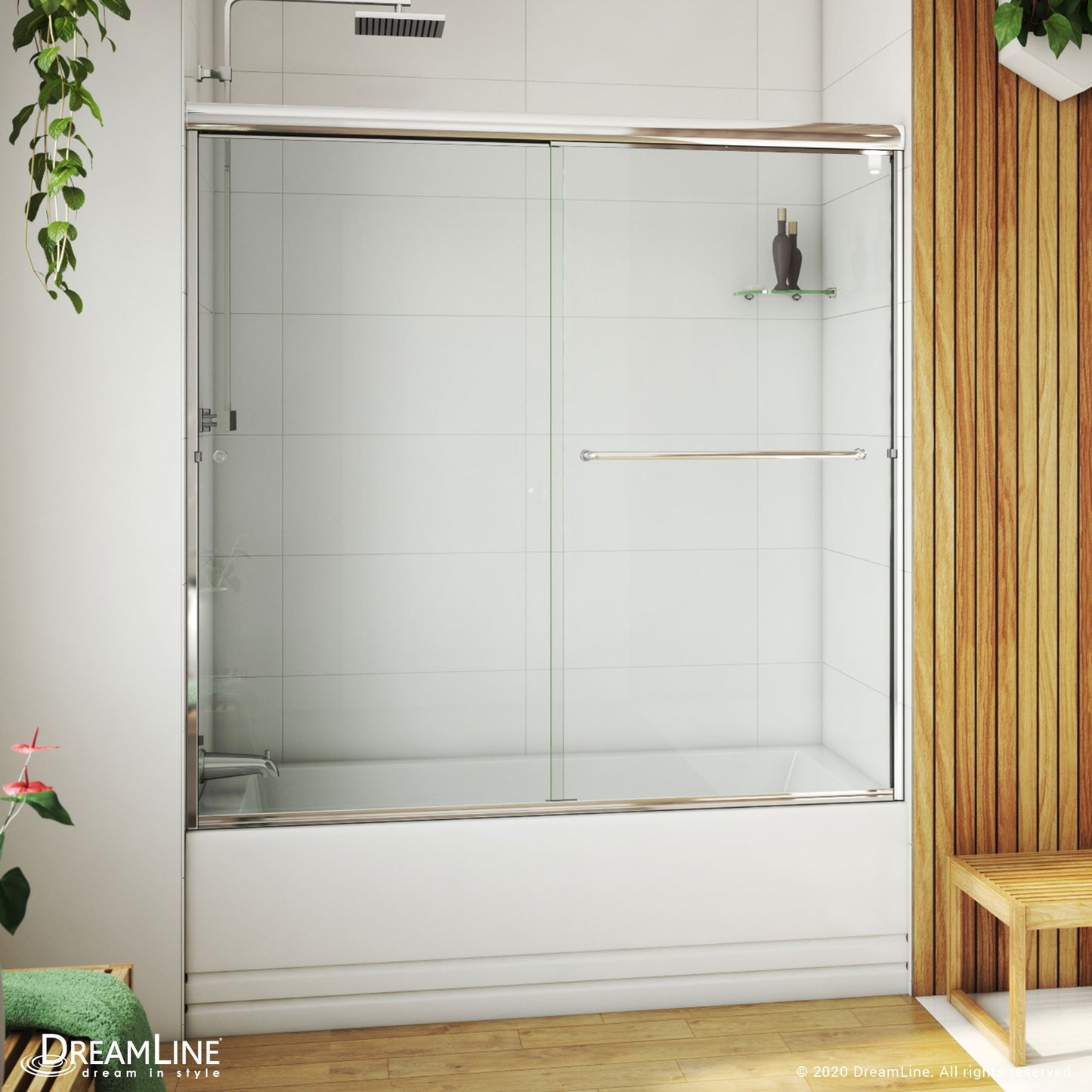 DreamLine Alliance Pro LT Chrome 56-in to 60-in W x 57.38-in H Semi-Frameless Sliding Bathtub Door
