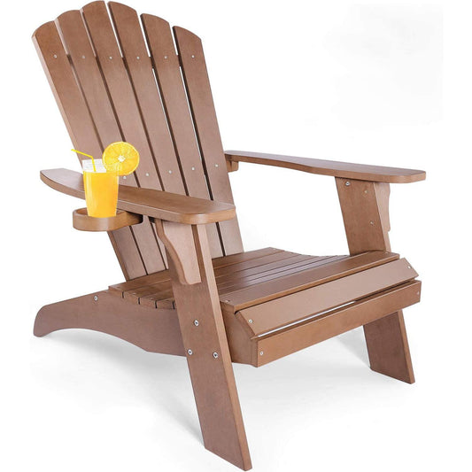BABOOM Polystyrene Adirondack Chair Brown Plastic Frame Stationary Adirondack Chair with Slat Seat