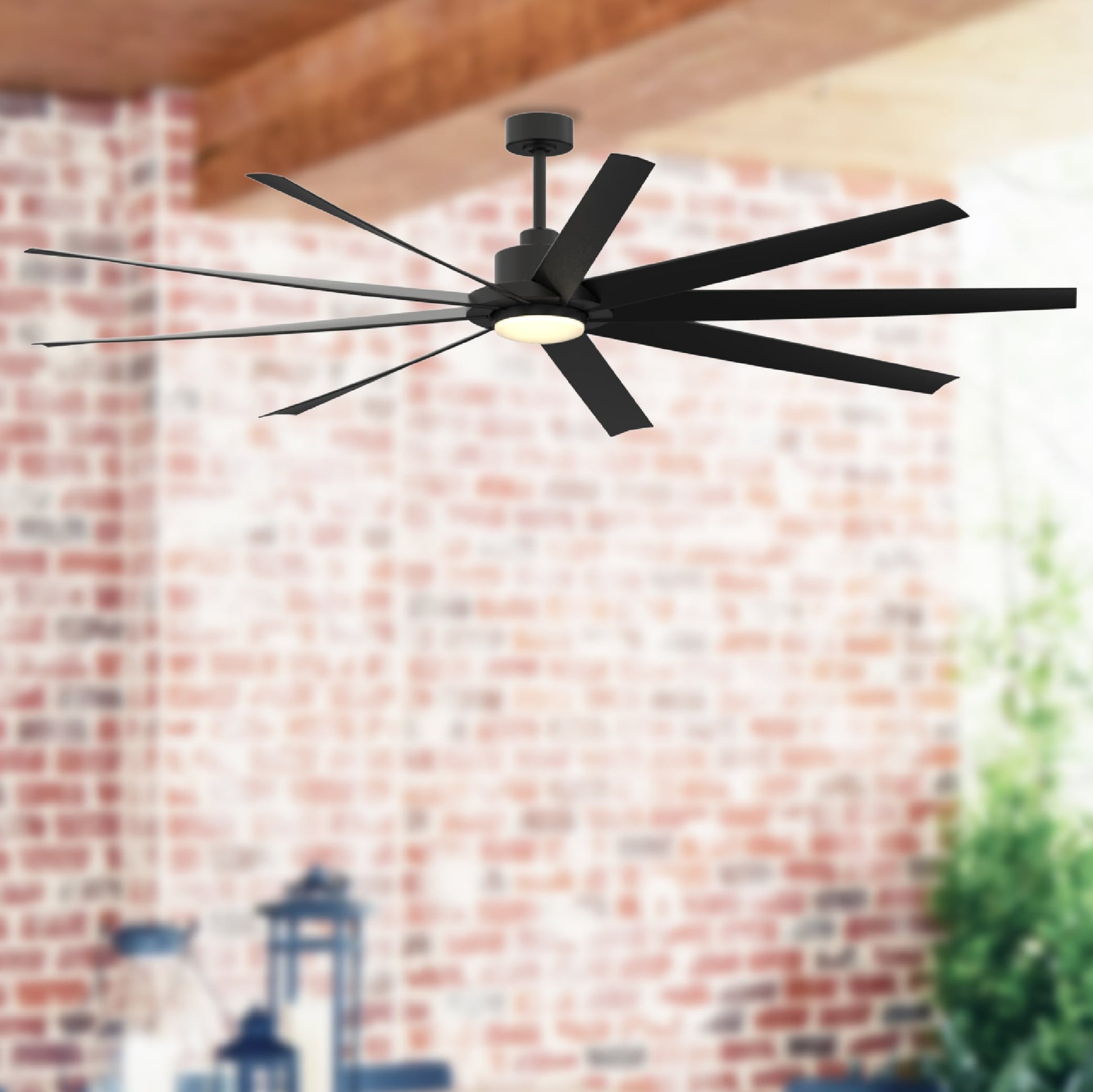 Fanimation Studio Collection EightyFour 84-in Color-Changing Integrated LED Outdoor Black with Matte Black Blades Ceiling Fan With Light - Remote Included ( 9 -Blade ) 5218270
