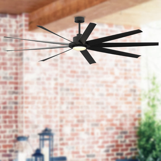 Fanimation Studio Collection EightyFour 84-in Color-Changing Integrated LED Outdoor Black with Matte Black Blades Ceiling Fan With Light - Remote Included ( 9 -Blade ) 5218270
