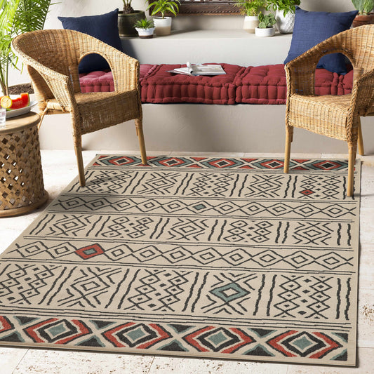 LR Home 8 x 10 (ft) Loomed Polypropylene Ivory/Black Rectangular Indoor Tribal Bohemian/Eclectic Spot Clean Only Area rug