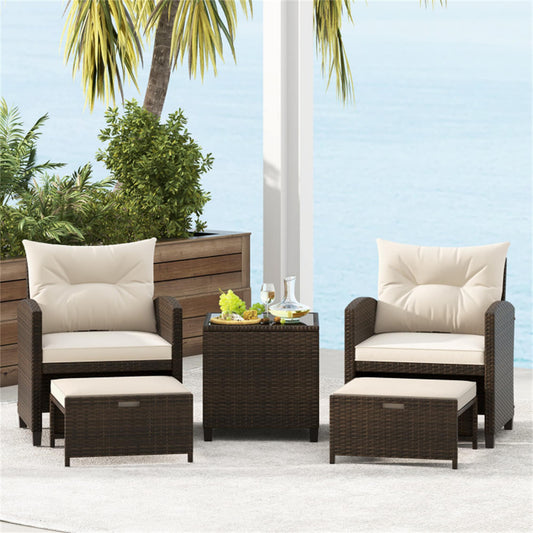 BABOOM Patio Rattan Furniture Set 5 -Piece Rattan Patio Conversation Set with Off-white Polyester Cushions