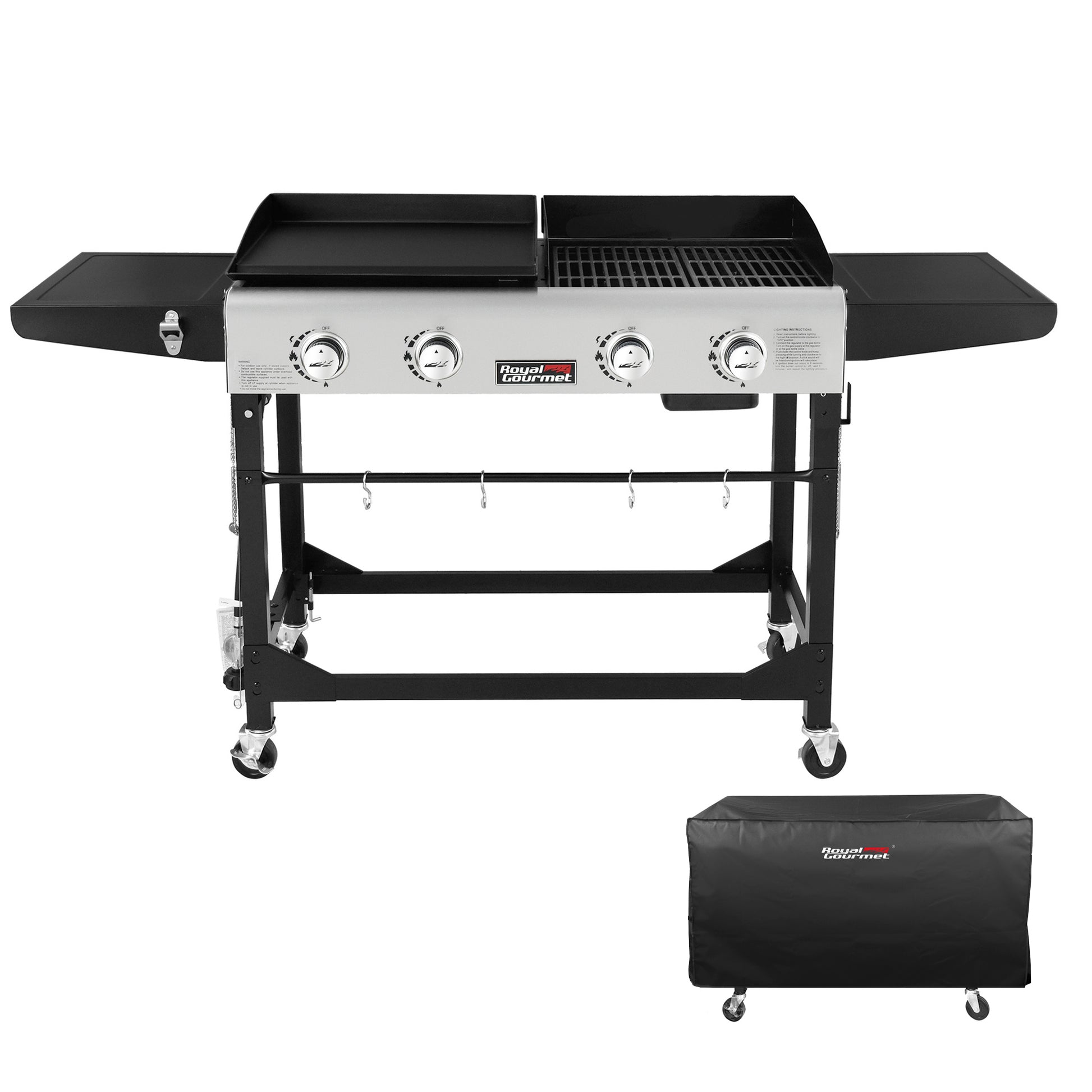 Royal Gourmet Grill and Griddle Combo with Cover 4-Burner Liquid Propane Flat Top Grill GD401C