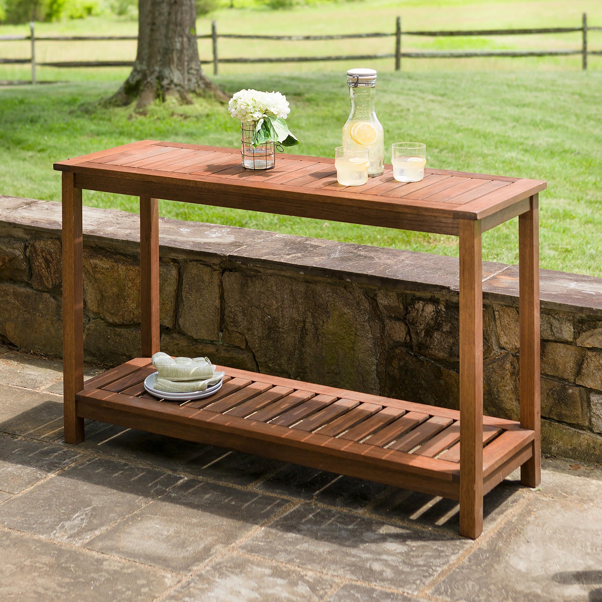 Evergreen Rectangle Outdoor Console Table 16-in W x 48-in L