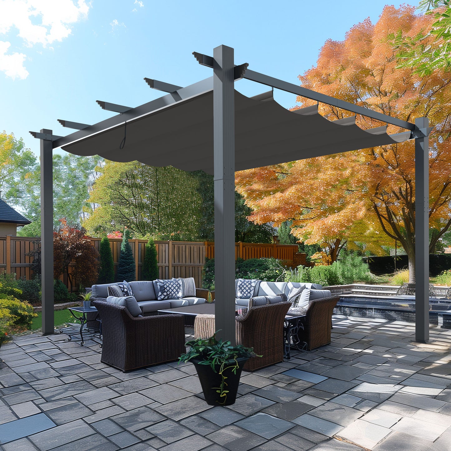 VEIKOUS 10-ft W x 13-ft L x 8-ft H Gray Metal Freestanding Pergola with Canopy