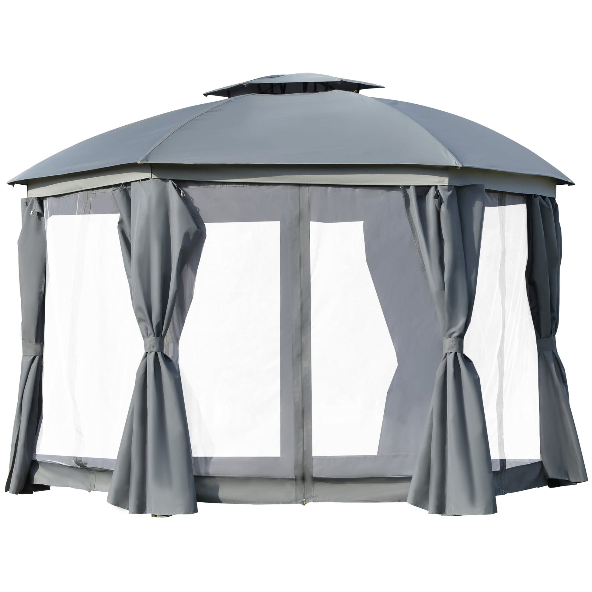 Kahomvis 12-ft x 12-ft 12' x 12' Round Outdoor Gazebo Gray with Soft Top Roof