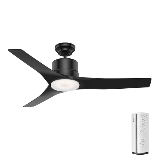 Hunter Piston 52-in Integrated LED Outdoor Matte Black with Matte Black Blades Ceiling Fan With Light - Remote Included ( 3 -Blade ) 2844606
