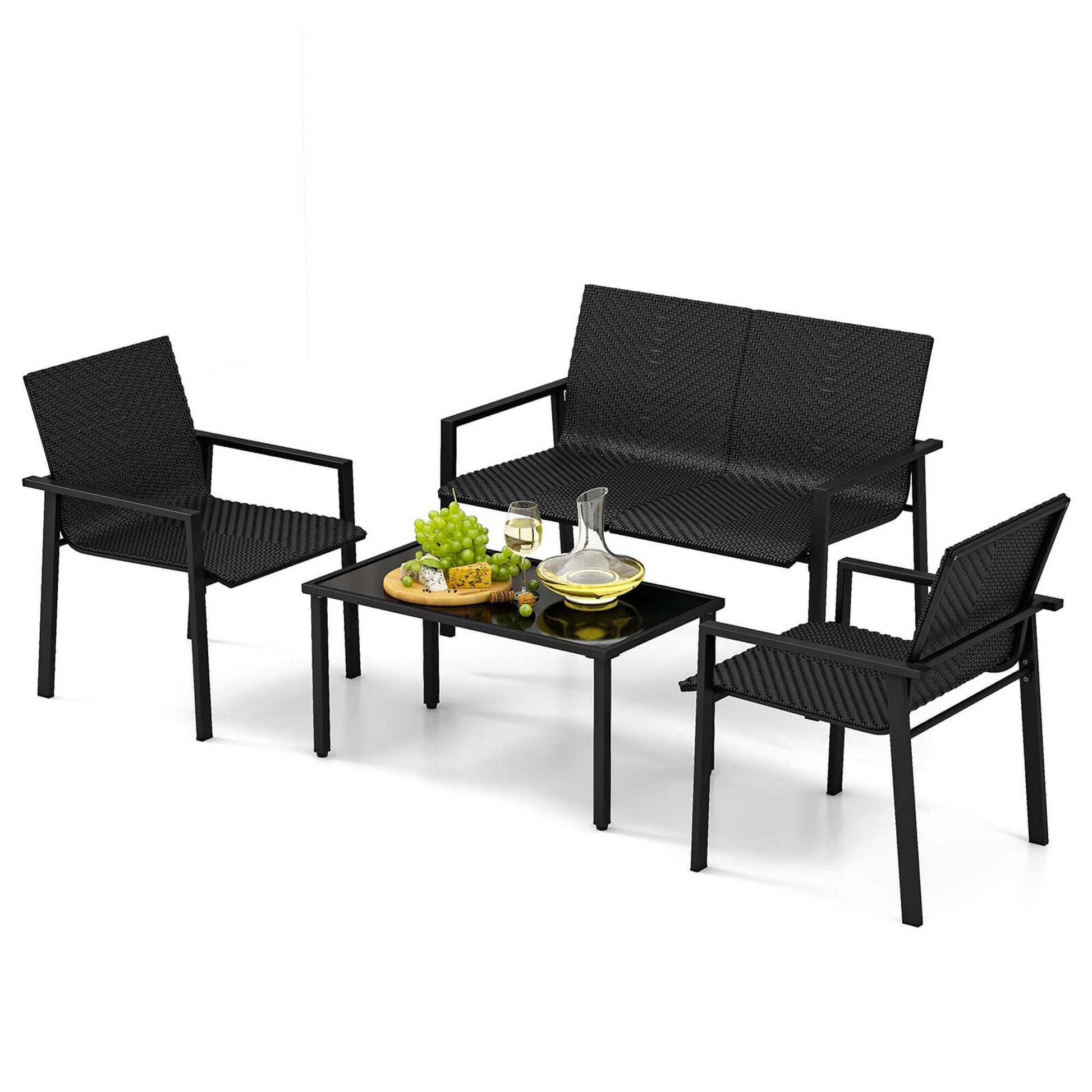 Costway 4 -Piece Rattan Patio Conversation Set with Black