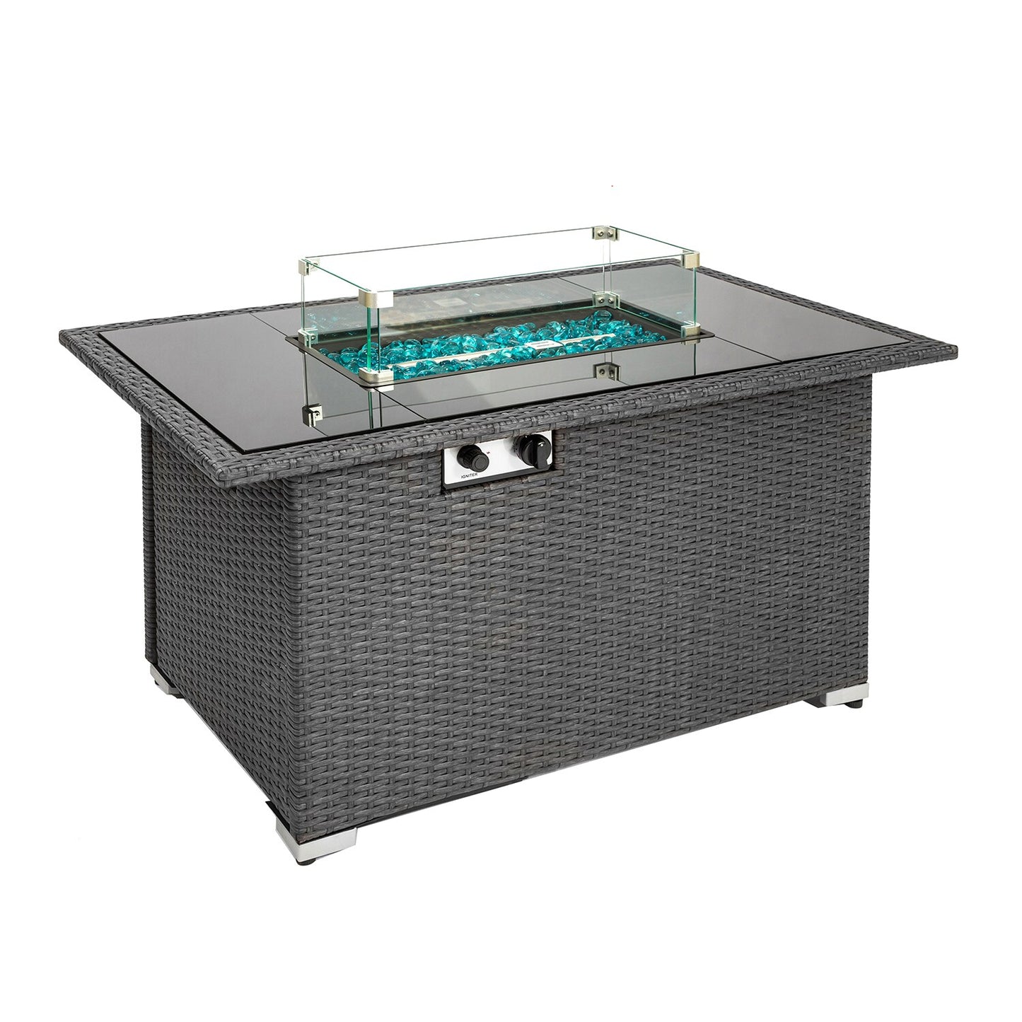 Bybafun 44-in W Brown Steel Rectangle Liquid propane Fire table