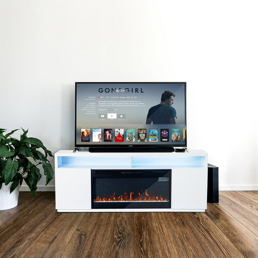 IHOMEadore 15.7-in W White TV Stand with LED Electric Fireplace BBJ01061-68-36-WH
