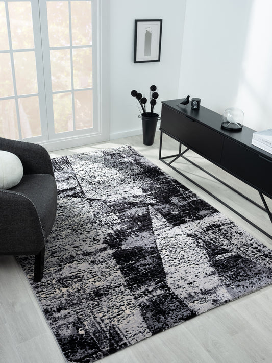 MDA Rugs Bergamo 7 x 10 (ft) Loomed Polyester Black/Gray Rectangular Indoor Abstract Professionally Clean Only Area rug