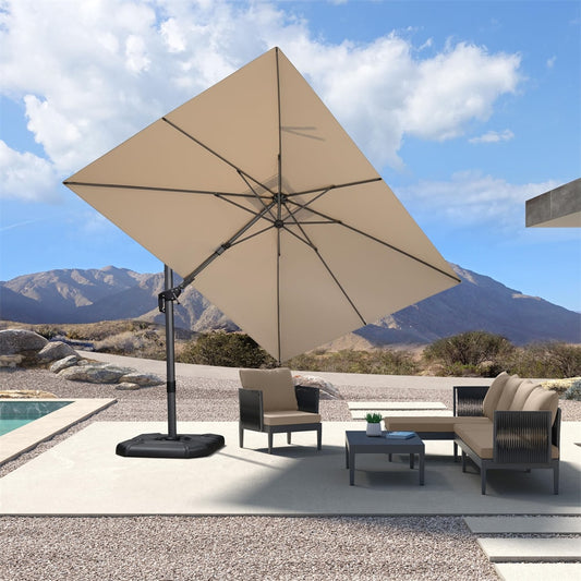 PURPLE LEAF 8-ft Aluminum Beige Crank Cantilever Patio Umbrella