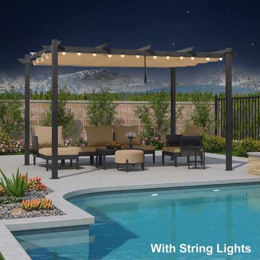 PURPLE LEAF 10-ft W x 13-ft L x 7-ft 6-in H Beige Metal Freestanding Pergola with Canopy