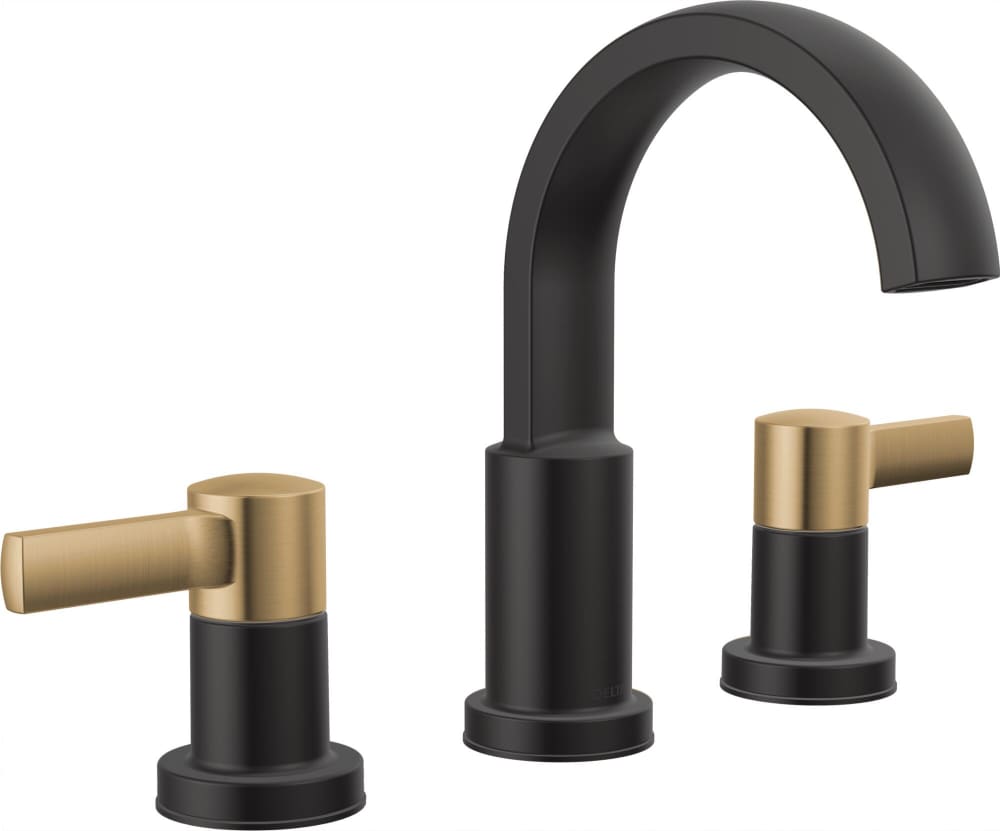 Delta Albion Matte Black Champagne Bronze Widespread 2-handle WaterSense High-arc Residential Handle Bathroom Sink Faucet with Drain