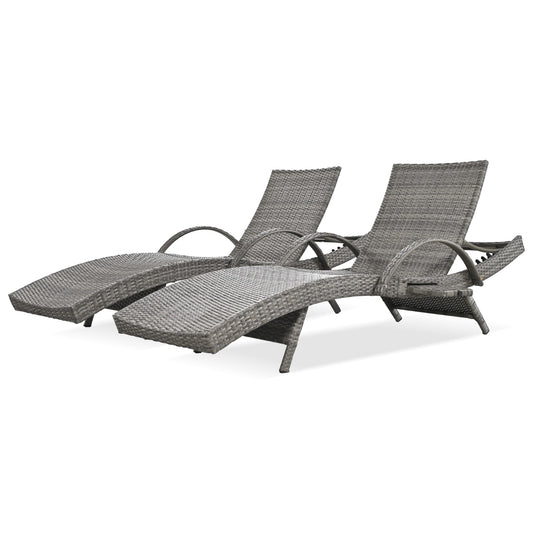 EXTRAUP Patio Chair Set of 2 Wicker Grey Wicker Frame Stationary Chaise Lounge Chair with Gray Woven Seat