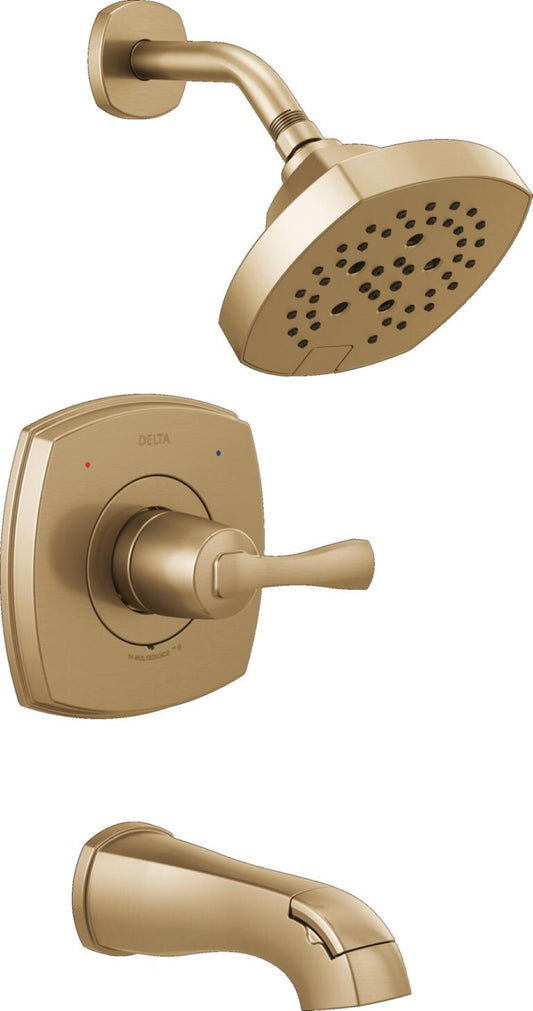 Delta Stryke Lumicoat Champagne Bronze 1-handle 7.0-in Round Bathtub and shower Faucet (Multi-function)