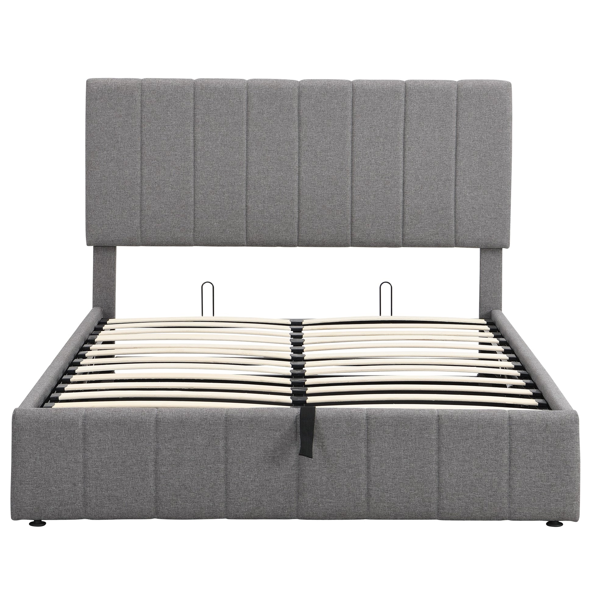 Qualler Full Gray Tufted Platform Bed Storage with Headboard