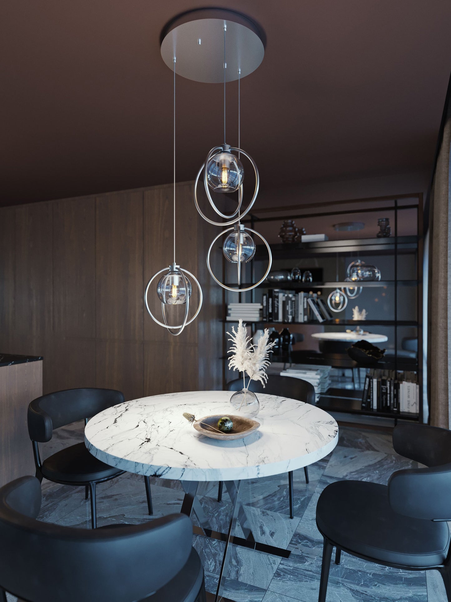 AFX Jamie 3 -Light Satin Nickel, Clear Transitional Clear glass Glass Globe Small Indoor Hanging Pendant Light