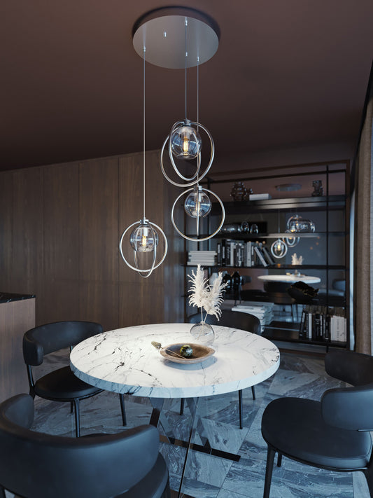 AFX Jamie 3 -Light Satin Nickel, Clear Transitional Clear glass Glass Globe Small Indoor Hanging Pendant Light