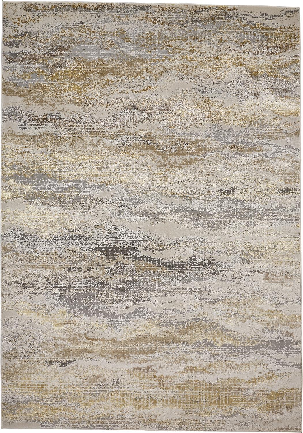 Room Envy Tripoli 7 x 10 (ft) Loomed Polyester Beige/Rich Gold Rectangular Indoor Abstract Mid-Century Modern Professionally Clean Only Area rug