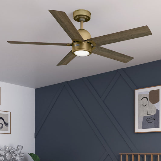 Hunter Erling ENERGY STAR 52-in Integrated LED Luxe Gold with Warm Grey Oak Blades Ceiling Fan With Light - Remote Included ( 5 -Blade ) 6535500