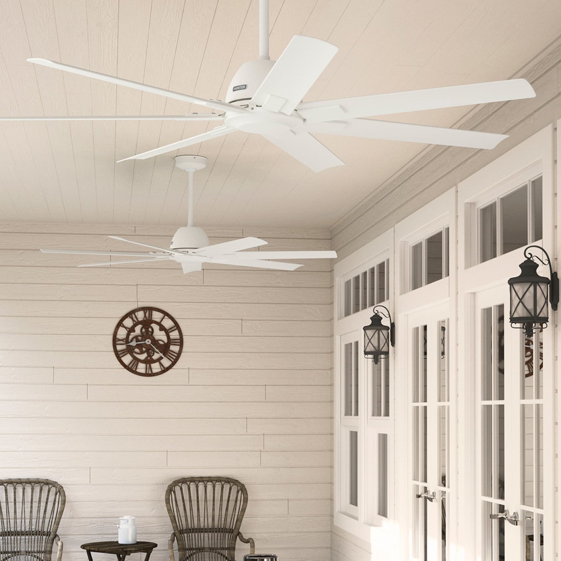 Hunter Downtown ENERGY STAR 60-in Outdoor Matte White with Matte White Blades Ceiling Fan ( 7 -Blade ) 6535506