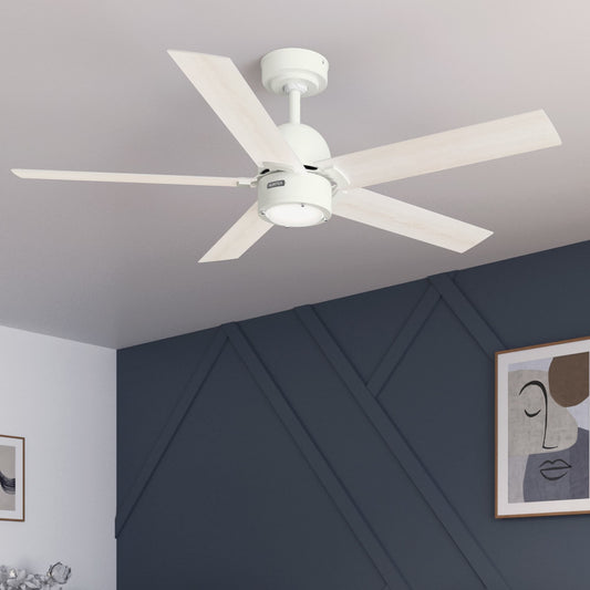 Hunter Erling ENERGY STAR 52-in Integrated LED Fresh White with Bleached Alder Blades Ceiling Fan With Light and Remote ( 5 -Blade ) 6535502