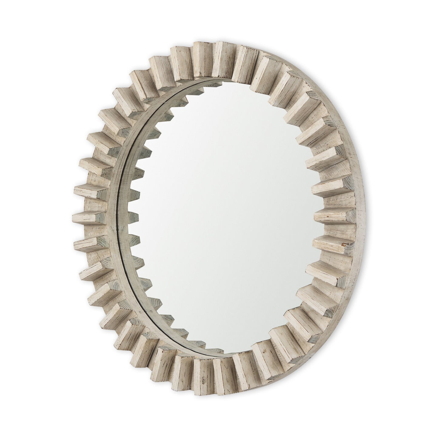 Mercana Sprocket series 35.0394-Inches W x 3.5433-Inches H Round Brown/wood Framed Wall Mirror