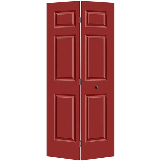 Masonite Traditional 36-in x 80-in Barn Red 6-panel Smooth Hollow core Prefinished Molded composite Closet Bifold Door