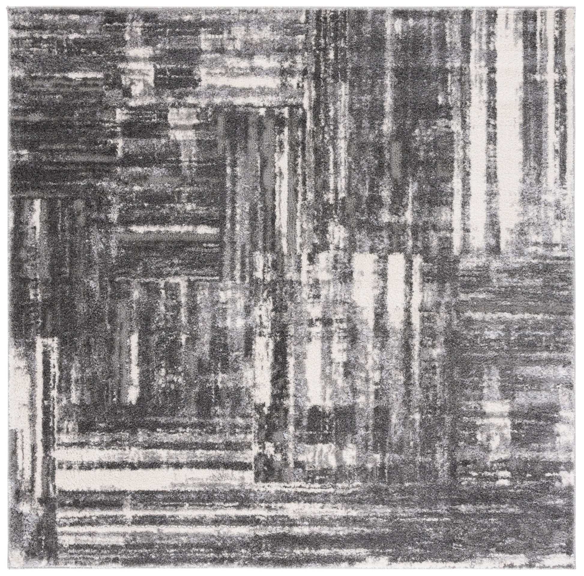 Safavieh 7 x 7 (ft) Loomed Polypropylene Dark Gray/Ivory Square Indoor Distressed/Overdyed Mid-Century Modern Professionally Clean Only Area rug