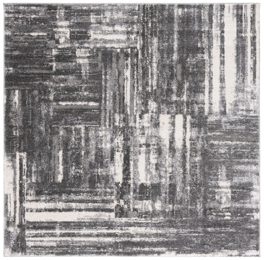 Safavieh 7 x 7 (ft) Loomed Polypropylene Dark Gray/Ivory Square Indoor Distressed/Overdyed Mid-Century Modern Professionally Clean Only Area rug