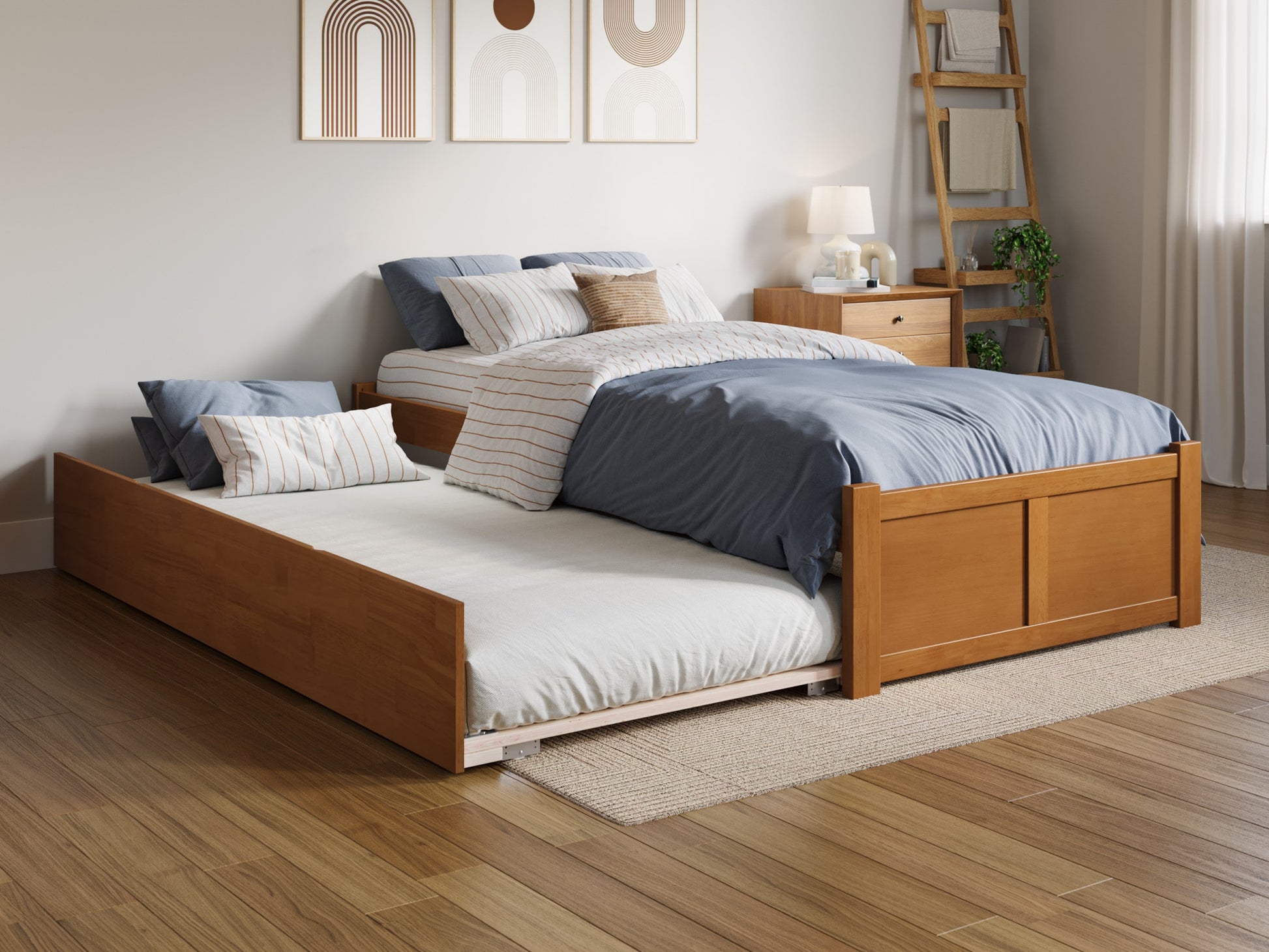AFI Twin extra long Light Toffee Wood Trundle Bed