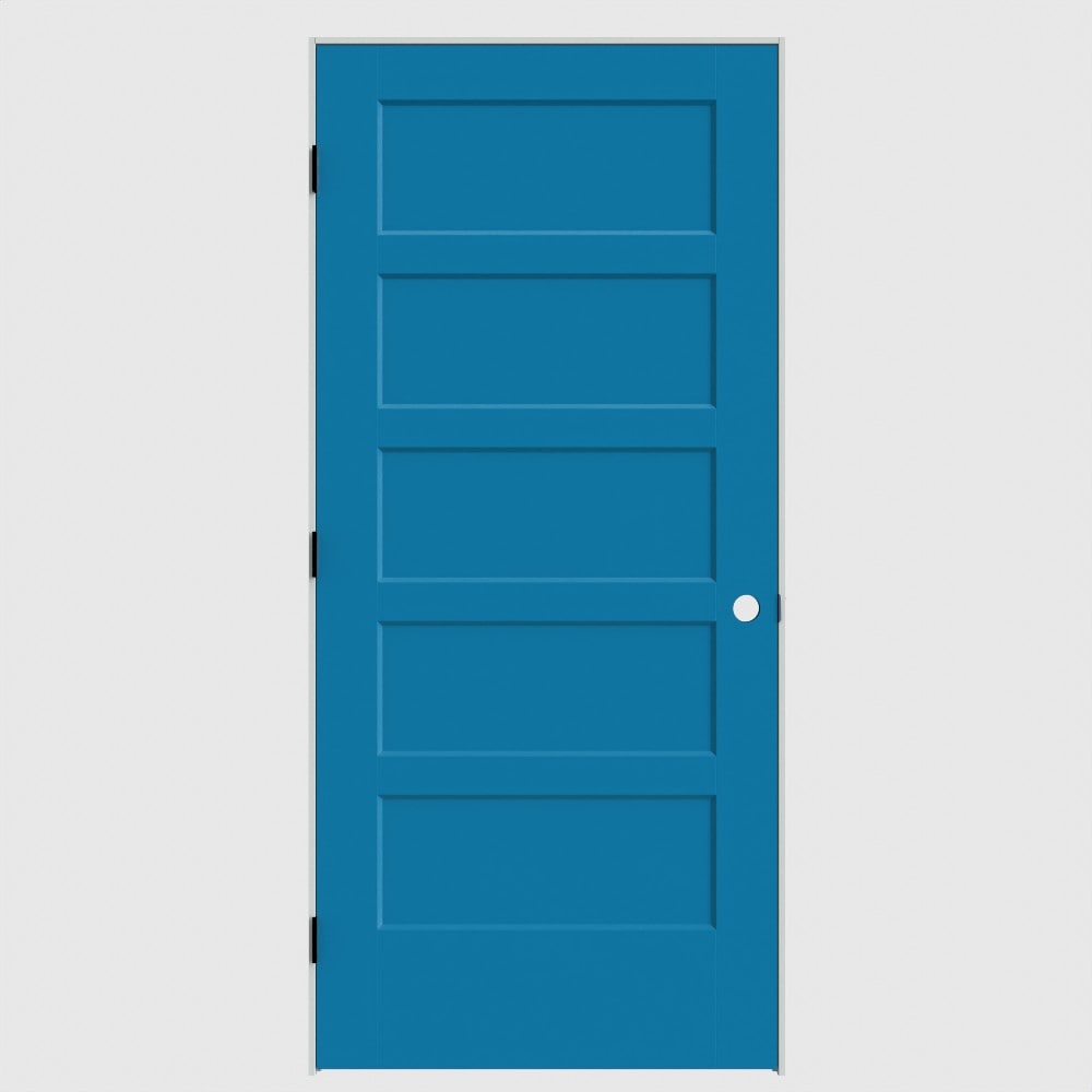 Masonite 36-in x 80-in Blue Heron Solid core 5-panel square Right hand Smooth Primed Molded composite Flat Jamb Single Prehung Interior Door